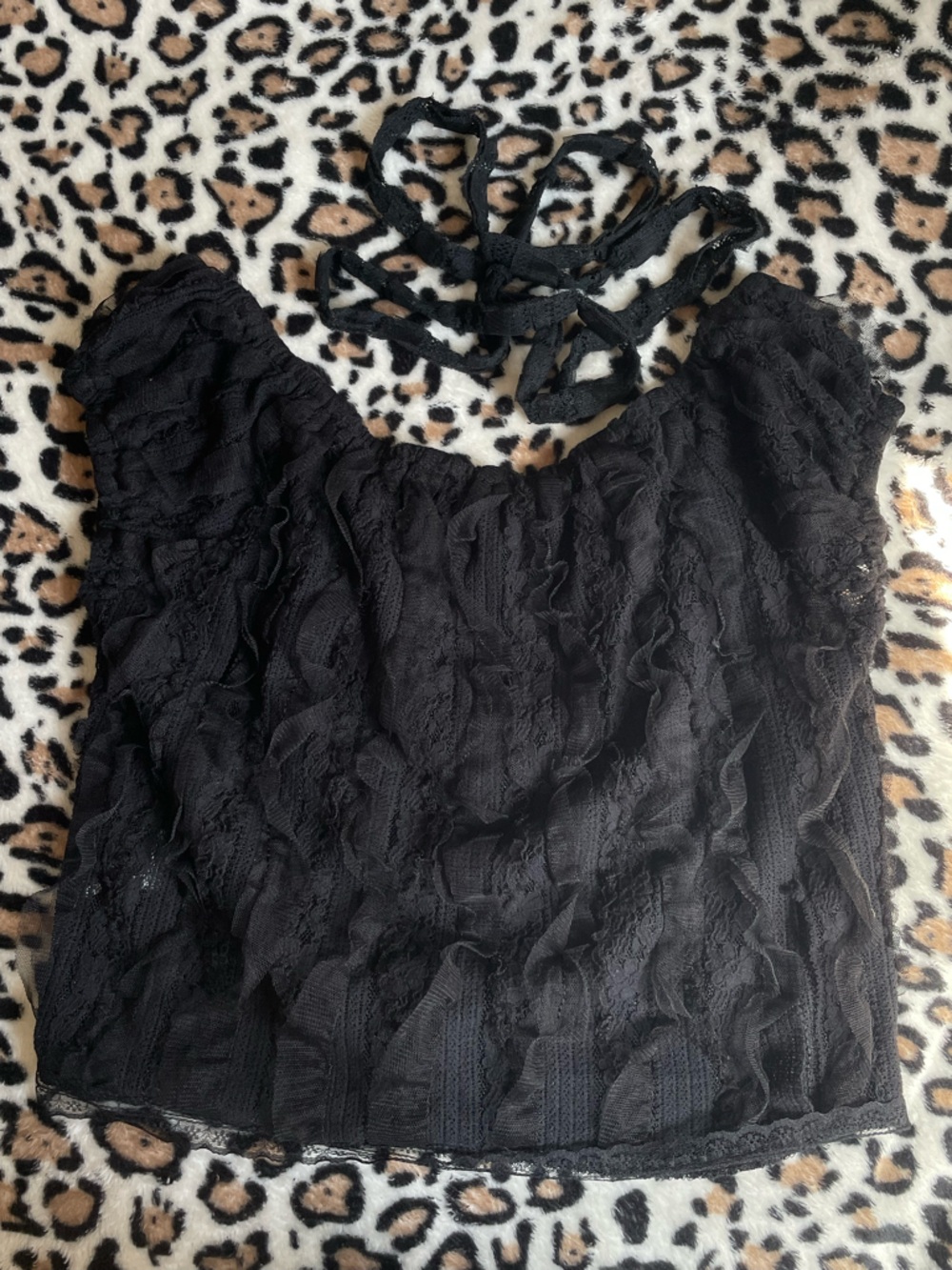 ♡ Black Lace Sleeveless Top With Neck Scarf